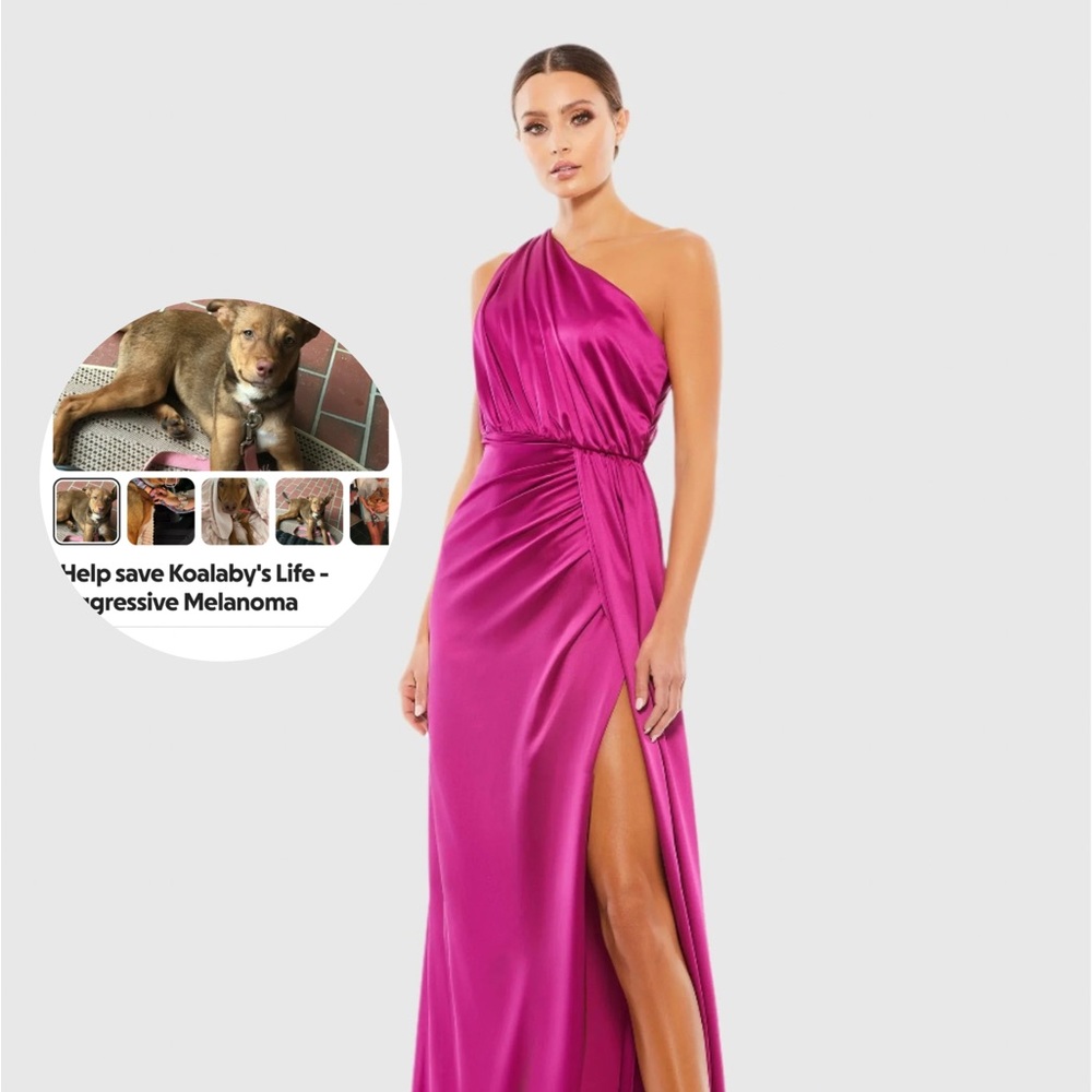 Mac Duggal 26654 Purple Gathered One Shoulder Satin Faux Wrap Gown